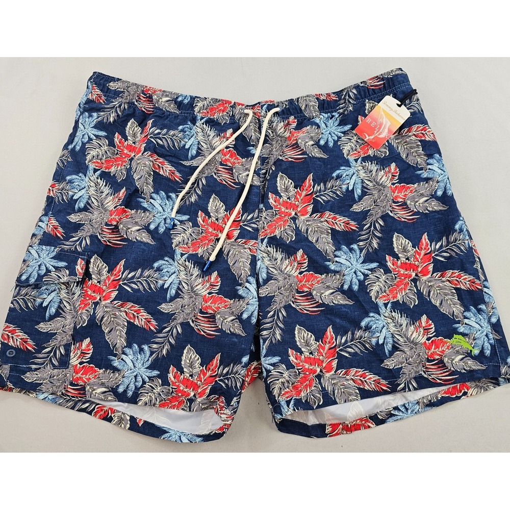Tommy Bahama Relax trunks swimwear mens 2XL XXL pockets navy red floral